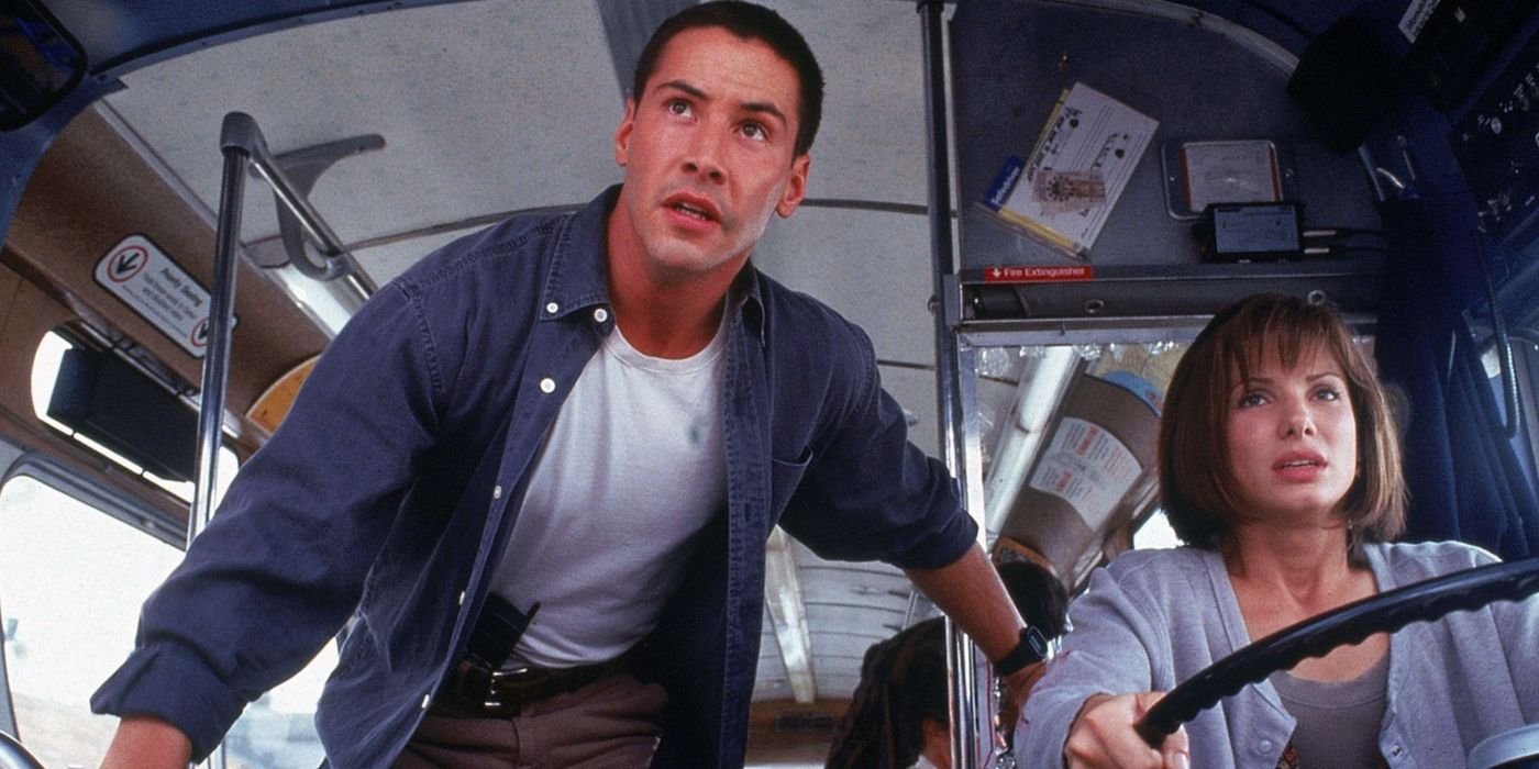 Keanu Reeves and Sandra Bullock driving the bus in Speed