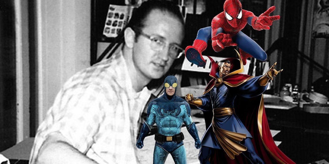 10 Greatest Superhero Team-Ups in DC Comics, Ranked 3 Image of Steve Ditko along with Spider-Man, Dr. Strange and Blue Beetle