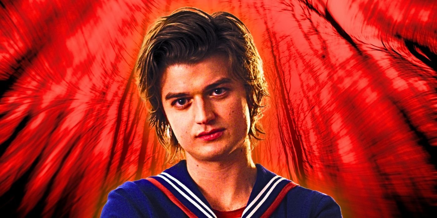 This Is How I Think Netflix Should Continue The Stranger Things Franchise 4 Joe Keery as Steve Harrington wearing his Scoops Ahoy uniform in Stranger Things against a red background
