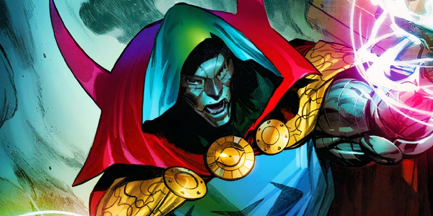 Comic book art: Doctor Doom uses his magic as a powerful sorcerer in Marvel Comics.