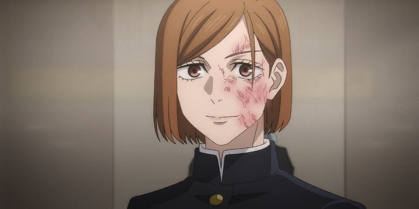 Nobara smiles as half her face begins to disfigure before her death in Jujutsu Kaisen