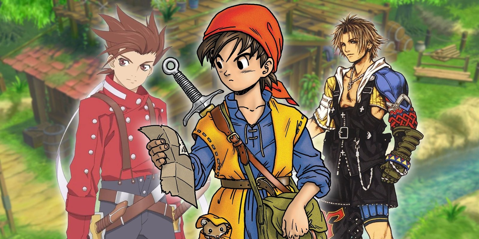 One Of My Favorite Games Of 2024 Is This 9/10 Masterpiece Everyone's Already Forgotten 4 Lloyd Irving, Dragon Quest 8's Hero, and FF10's Tidus in front of Dirk's house from Tales of Symphonia.