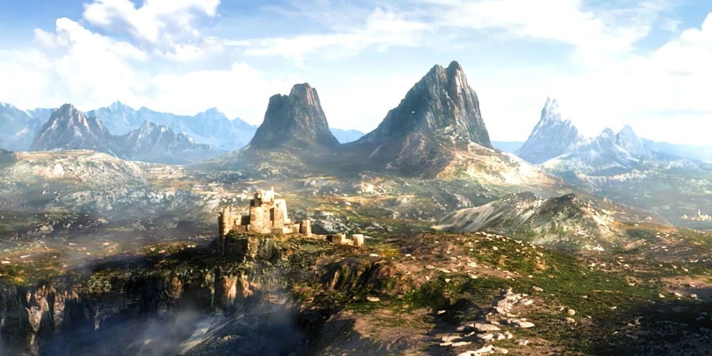 10 Best Decorations In Elder Scrolls: Castles 3 A fantasy landscape with a crumbling castle seen in the teaser trailer for The Elder Scrolls 6