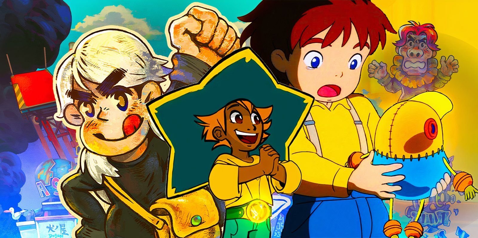 On the left is Sam from Eastward, in the middle is Stella from Spiritfarer, and on the right is Oliver from Ni No Kuni: Wrath of the White Witch.