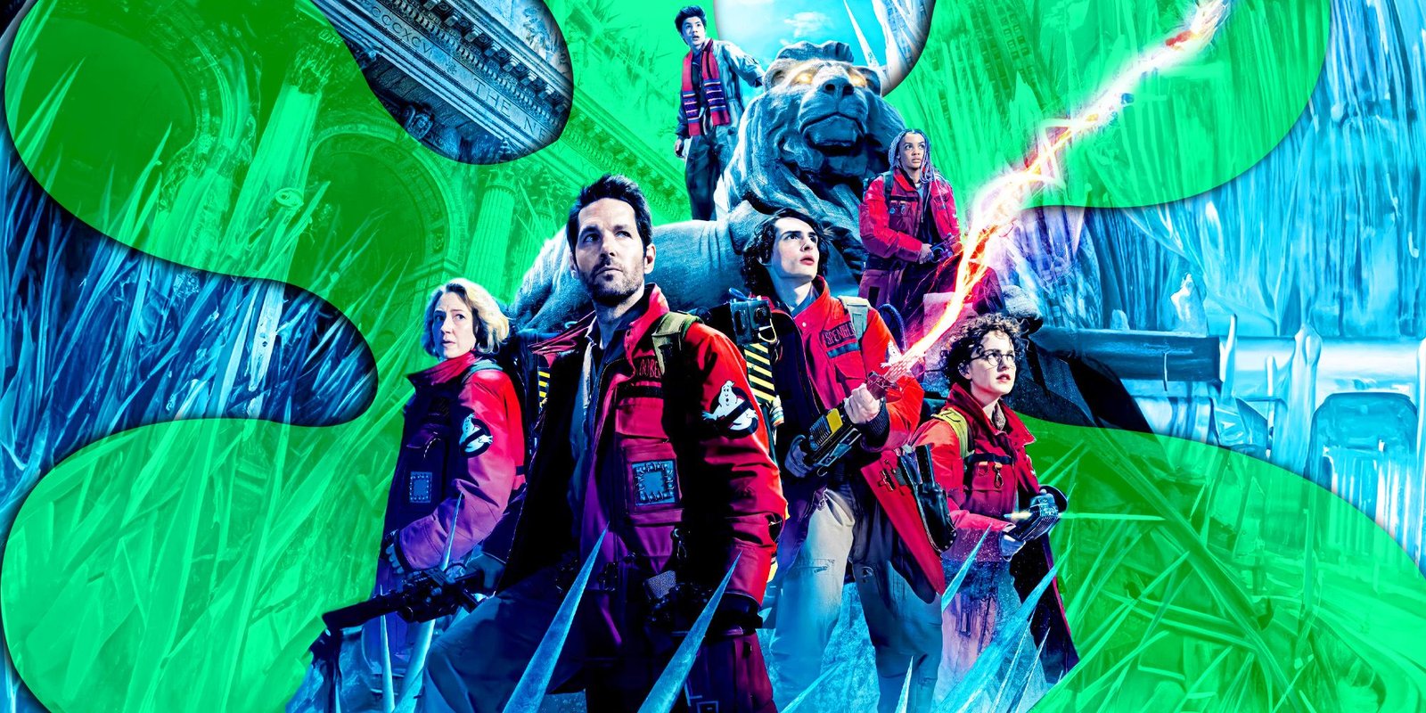 Ghostbusters Franchise Future Gets Update After Lukewarm Frozen Empire Reception 2 Cast of Ghostbusters- Frozen Empire with a rotten tomato logo