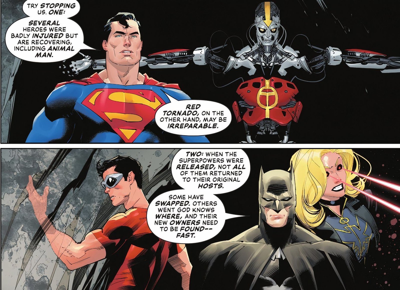 Justice League's Heroes Switch Powers in Long-Term Shake-Up of DC Continuity 2 Batman and Superman Discuss Absolute Power Fallout DC