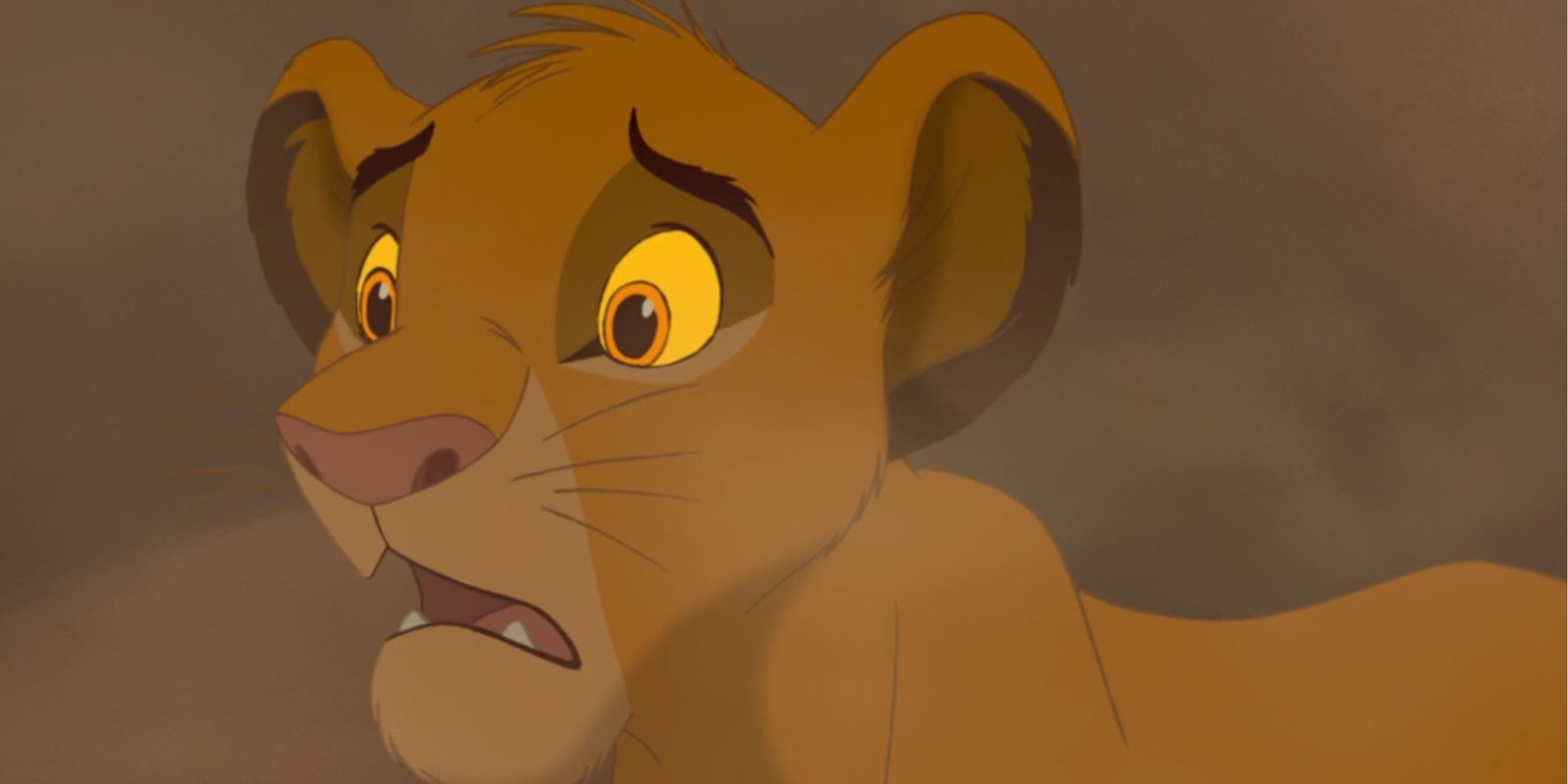 Young Simba looking very concerned in The Lion King