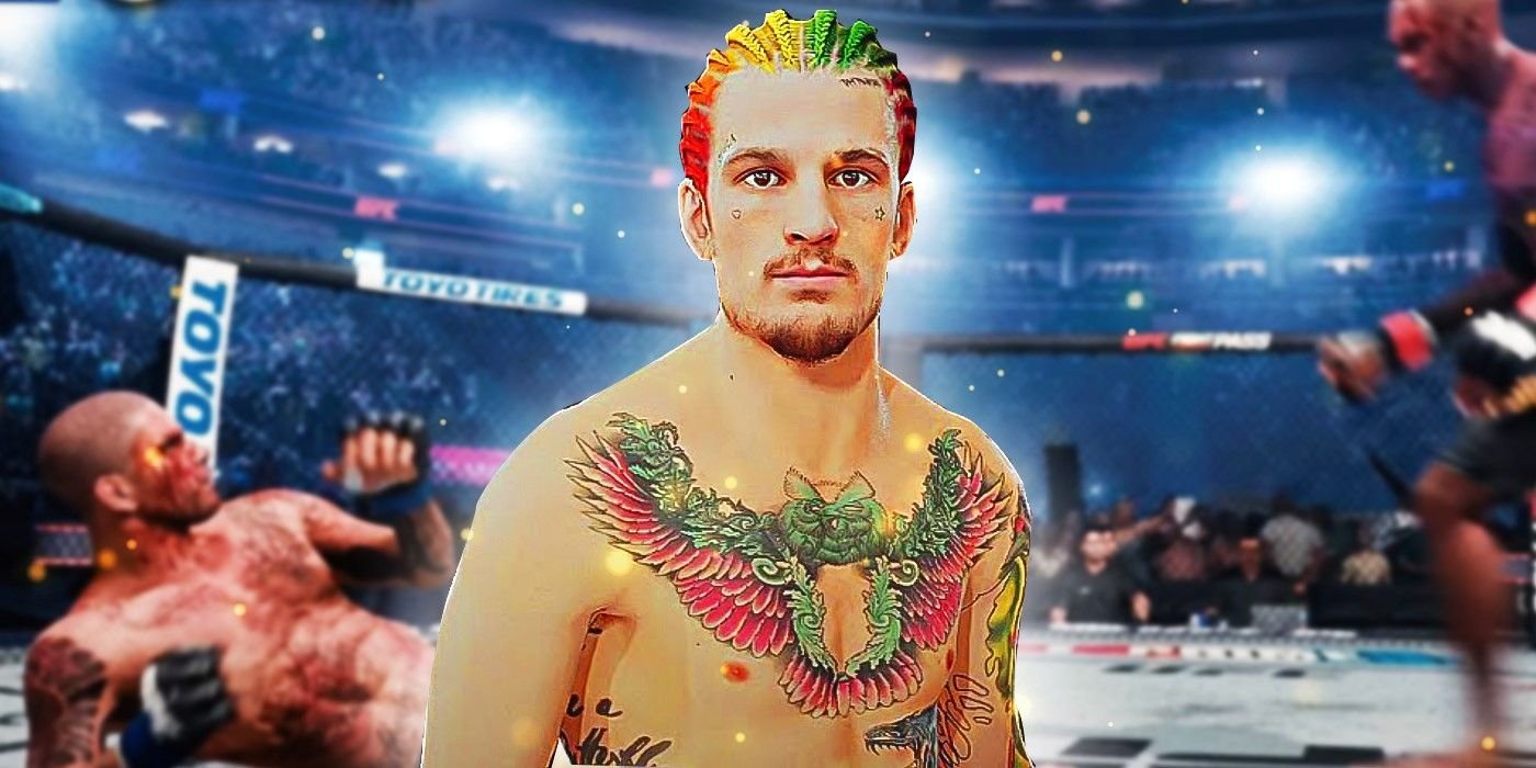 Sean O'Malley with the UFC octagon cage behind him. 