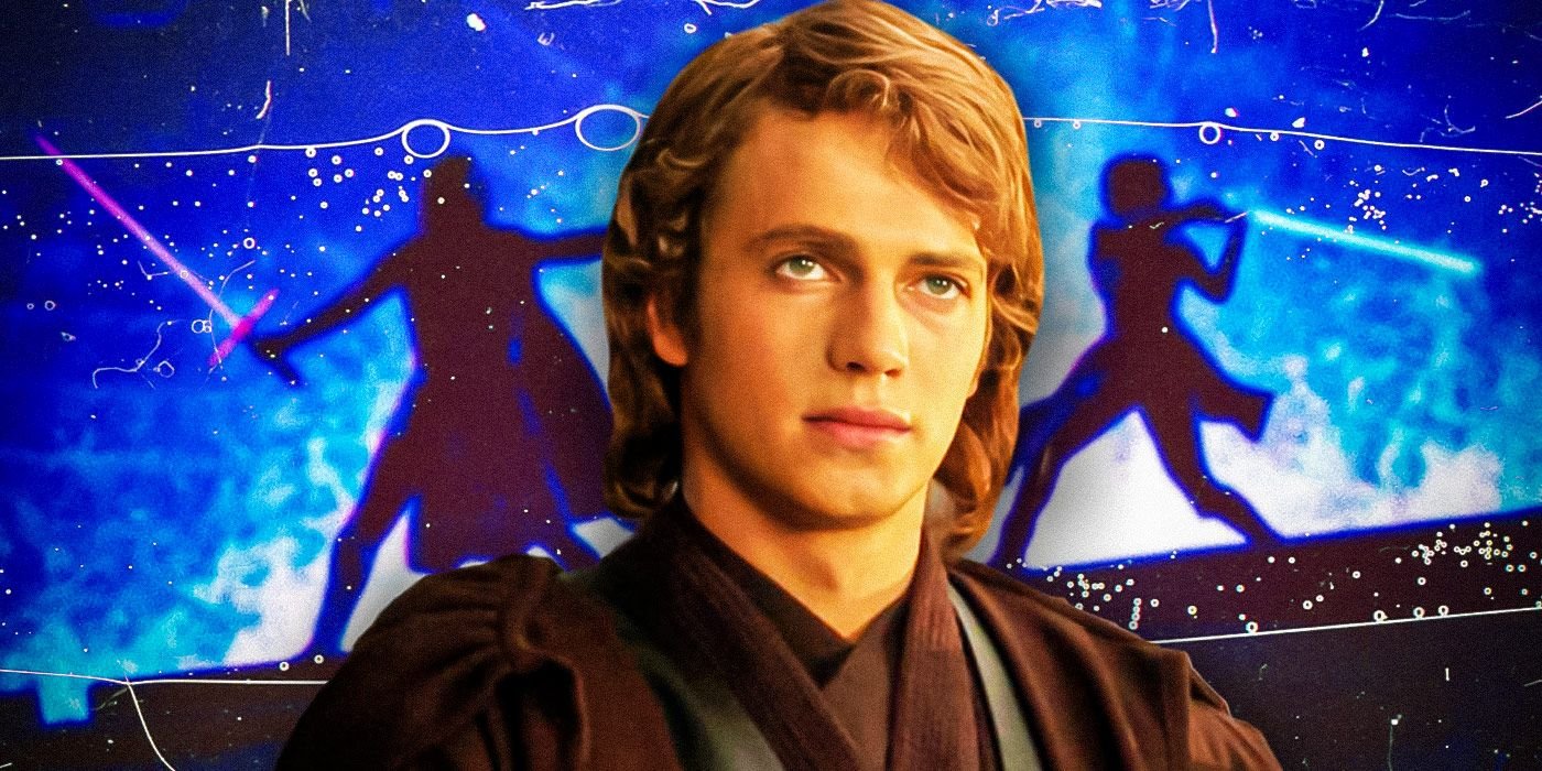 Rey Skywalker's Name In The Rise Of Skywalker Paid Off The Phantom Menace's Wild Alternate Ending Twist, 20 Years Later 3 Anakin Skywalker in Revenge of the Sith in front of a blurry image of Rey and Kylo Ren fighting in the Rise of Skywalker