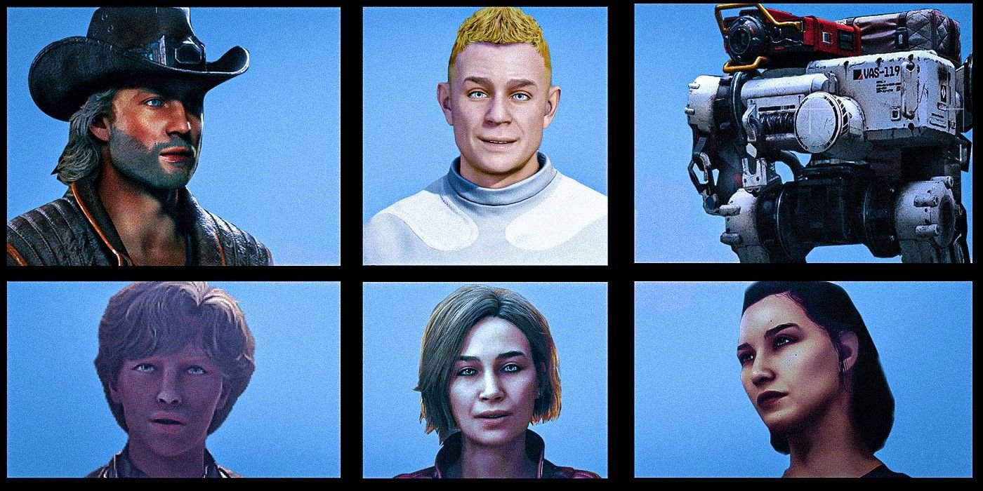 Coming Back To Starfield For Shattered Space Made Me Realize One Thing That The Game Desperately Needs 3 Companions in Starfield stacked like the Brady Bunch. Sam Coe, Adoring Fan, Vasco, Amelia, Sarah, and Andreja.
