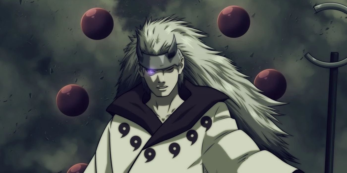 Screenshot image of Naruto Shippuden shows Sage of the Six Paths Madara with only one Rinnegan eye.