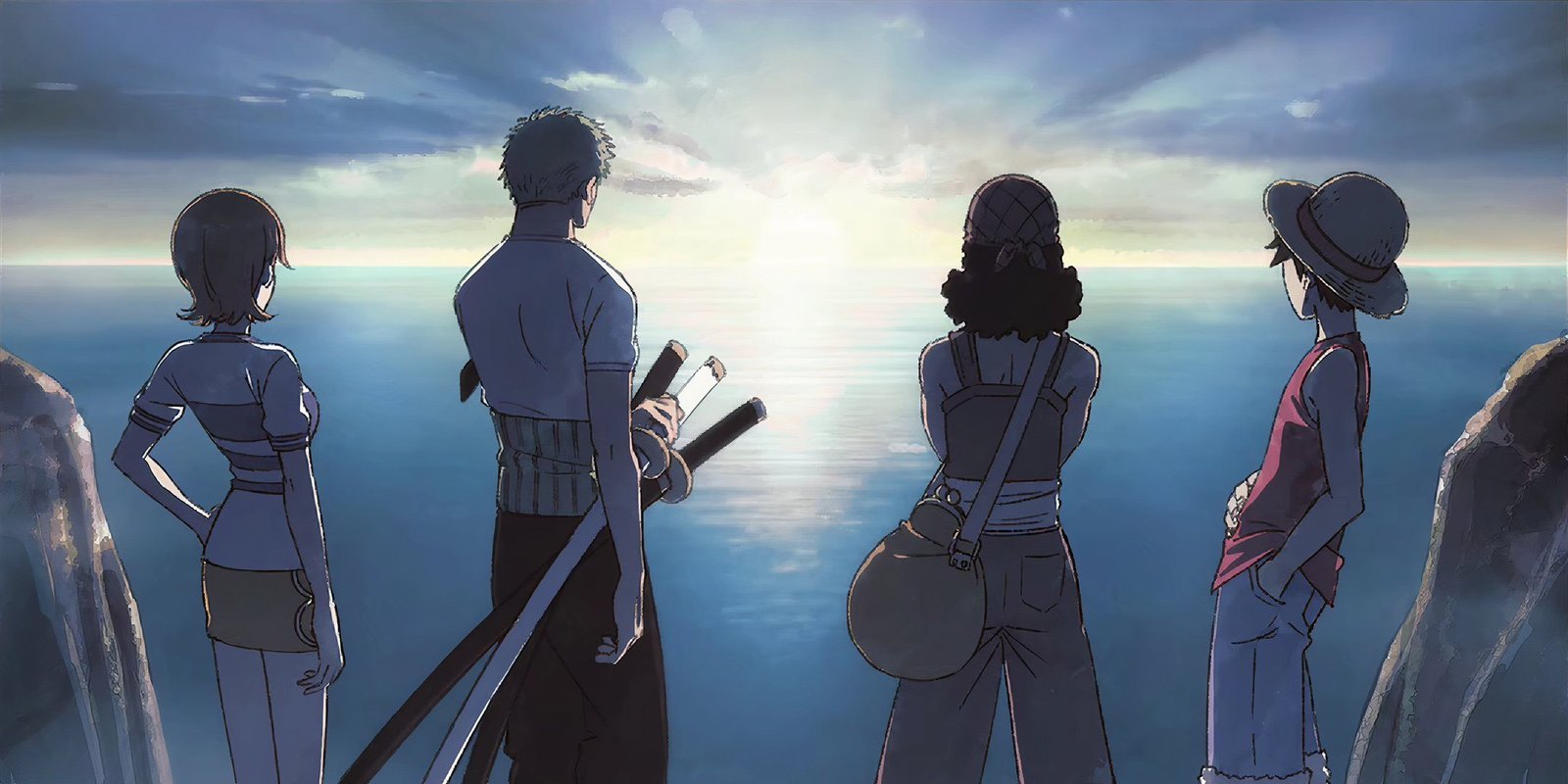 straw hats facing the rising sun in one piece remake concept art