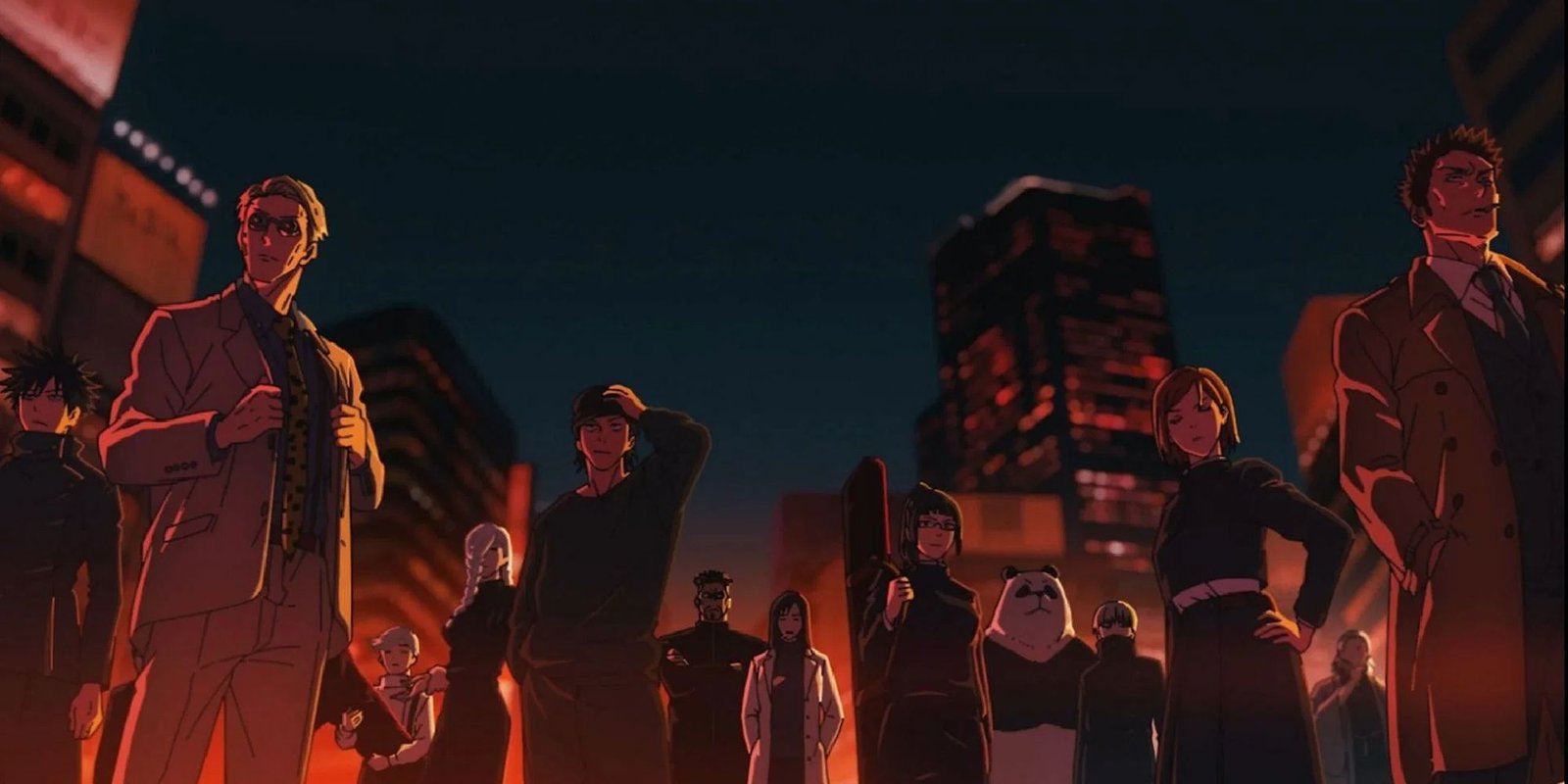 Jujutsu Kaisen's Shibuya Incident arc opening song visual featuring members of the main and supporting cast.
