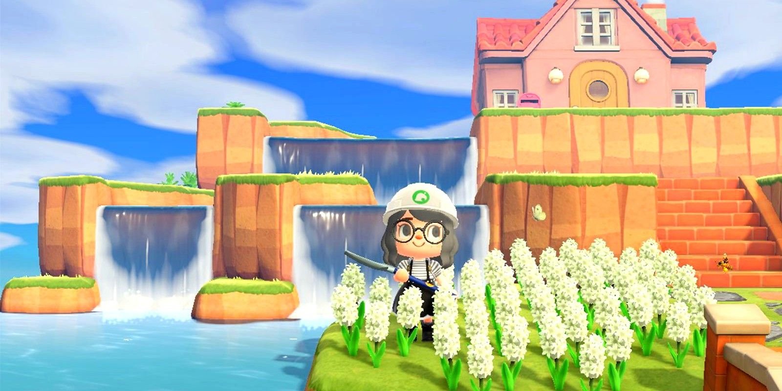 Animal Crossing New Horizons Front Yard Waterfall flowers