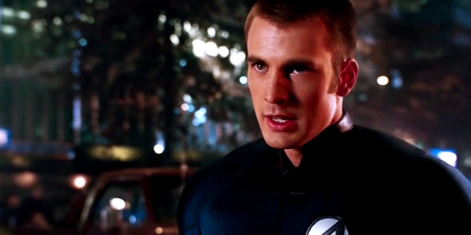Chris Evans as Johnny Storm a.k.a. Human Torch looking prepared for action in the Fantastic Four (2005) final battle