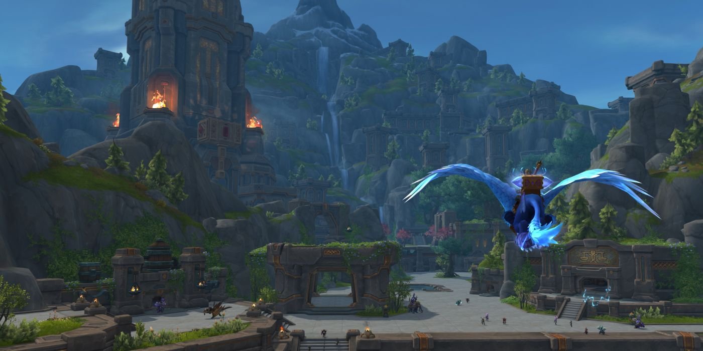 WoW: The War Within player flying on a dragon over the Isle of Dorn