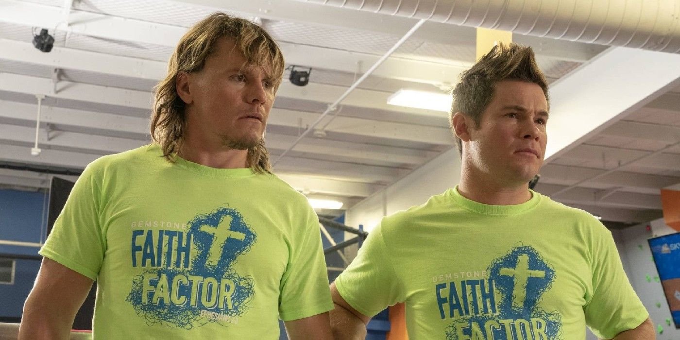 Kelvin and Keefe look concerned in The Righteous Gemstones.