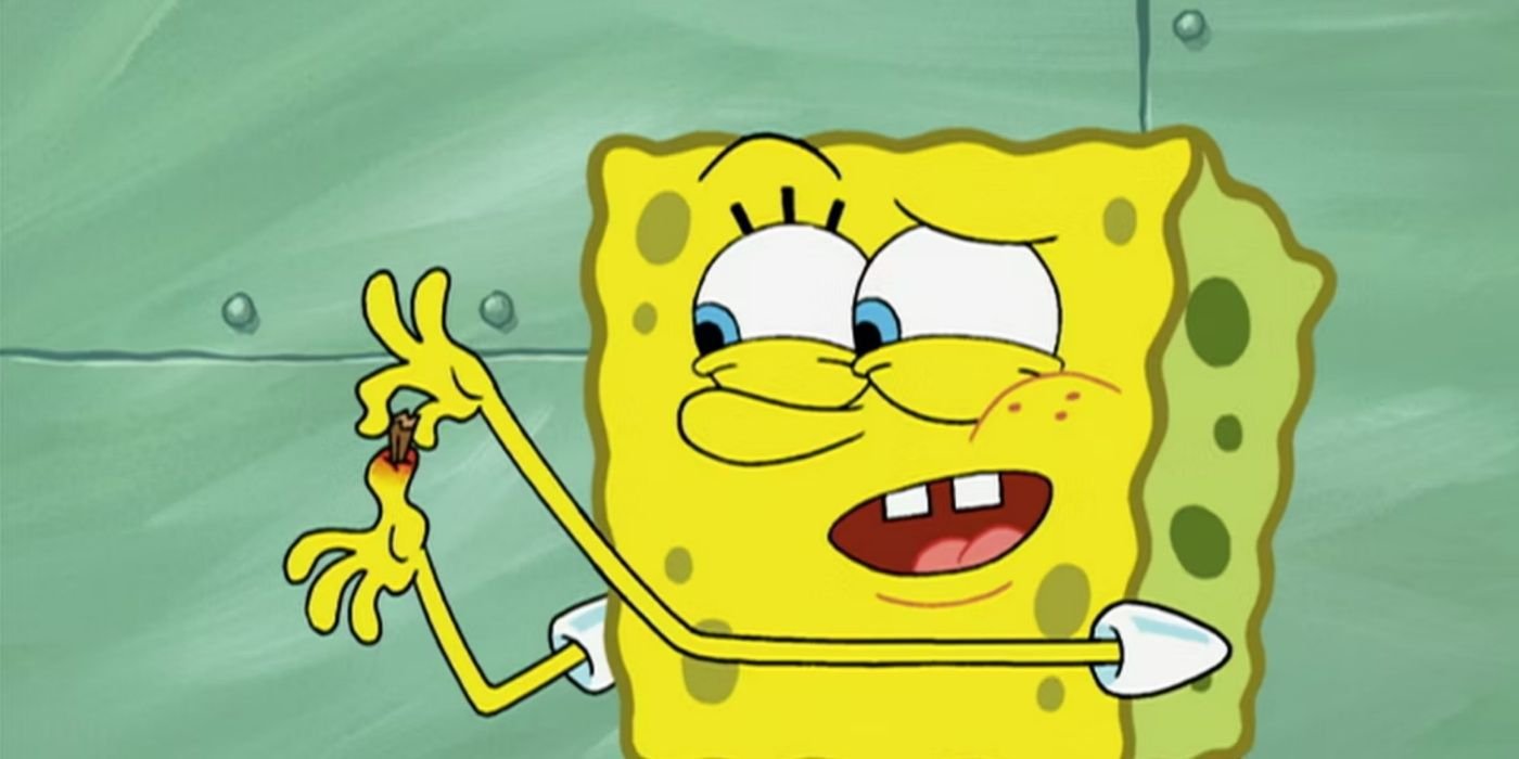 SpongeBob pulls a splinter from his thumb in SpongeBob SquarePants