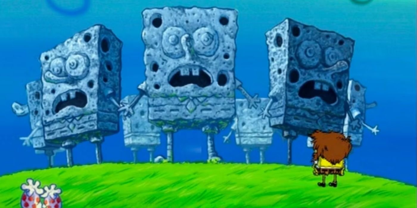 SpongeBob looks at Spongehenge