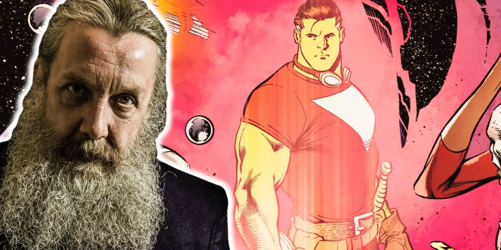 Watchmen Creator Alan Moore Bemoans Today's "Belligerent" Comic Fans 3 Alan Moore (left) as his creation Tom Strong (right) looks over at him.