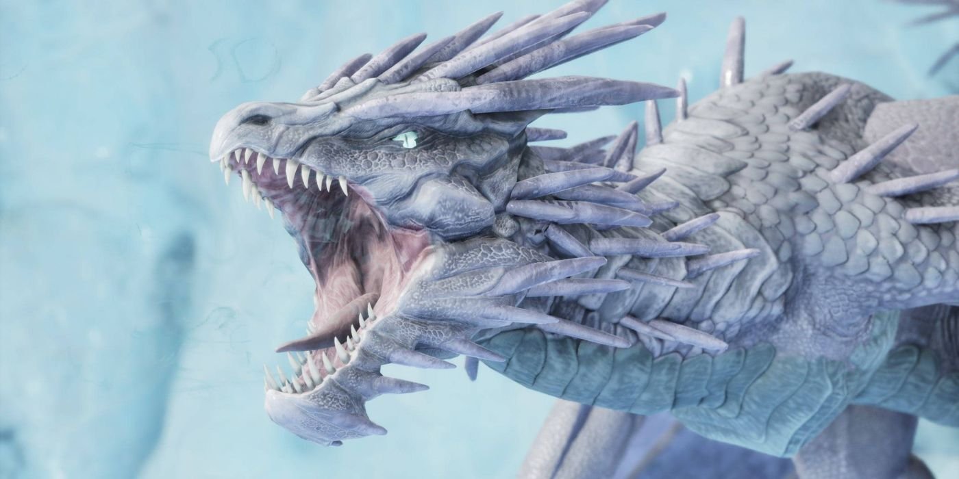 An icy dragon roaring in Ark: Survival Ascended
