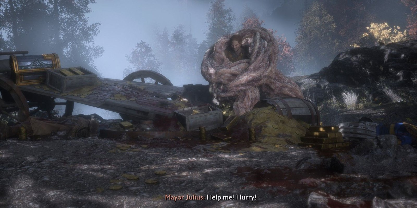 Mayor Julius in Dragon Age: The Veilguard trapped in the Blight.