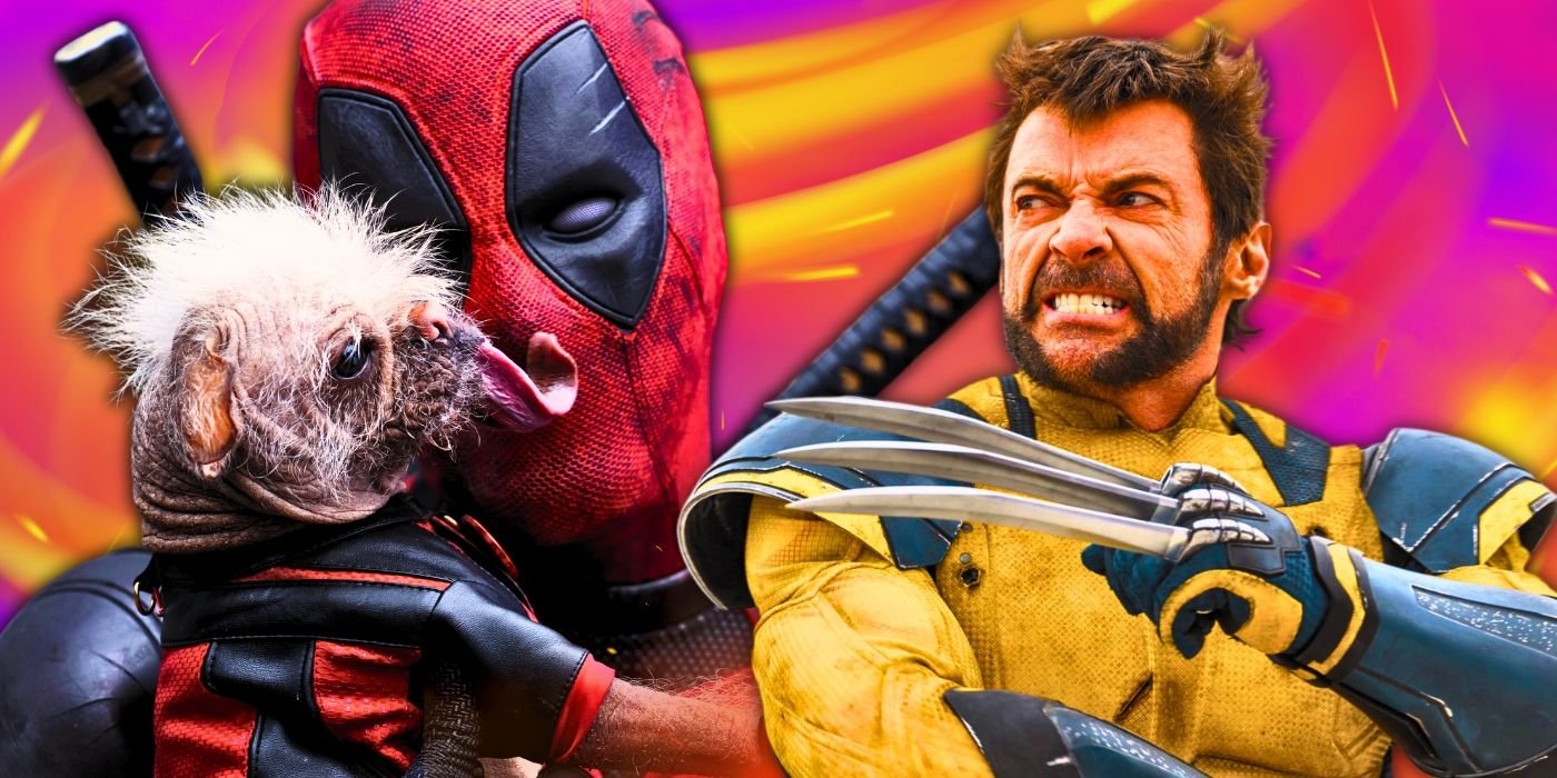 Every Actor & Character In Deadpool & Wolverine 2 Collage of Deadpool holding Dogpool and Wolverine looking angry
