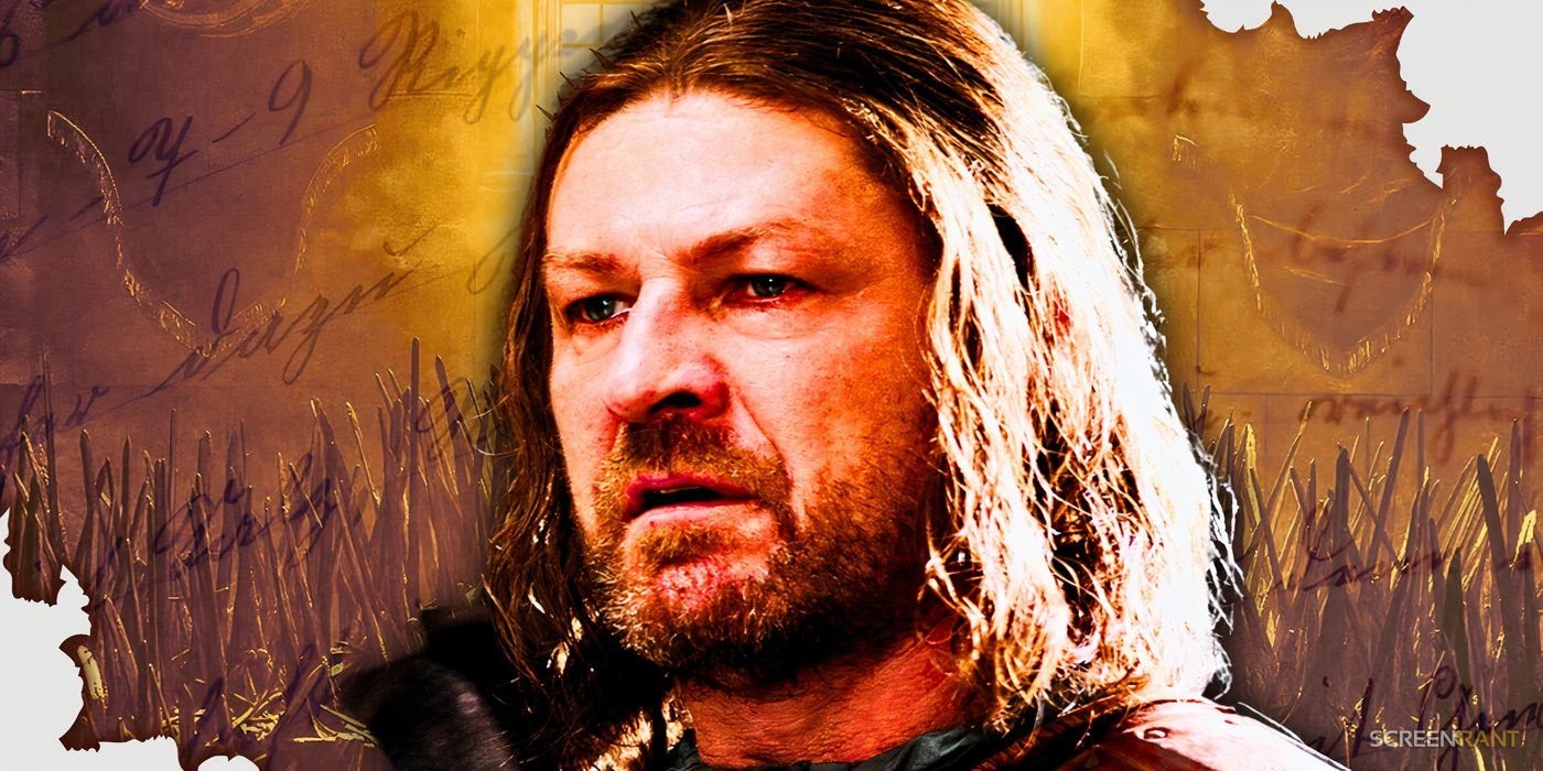 Every Upcoming A Song Of Ice & Fire Book That George R.R. Martin Has Planned 3 Close-up of Sean Bean as Ned Stark in Game of Thrones season 1 with swords in the background