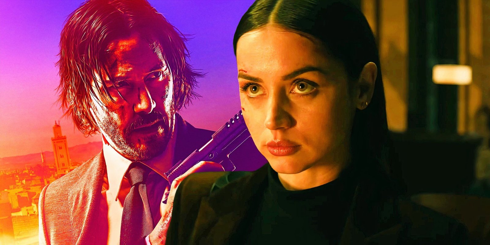 How Ballerina Flips The John Wick Franchise's Formula Around Detailed By Spinoff Producers 2 Keanu Reeves in John Wick: Chapter 3 - Parabellum and Ana de Armas in Ballerina