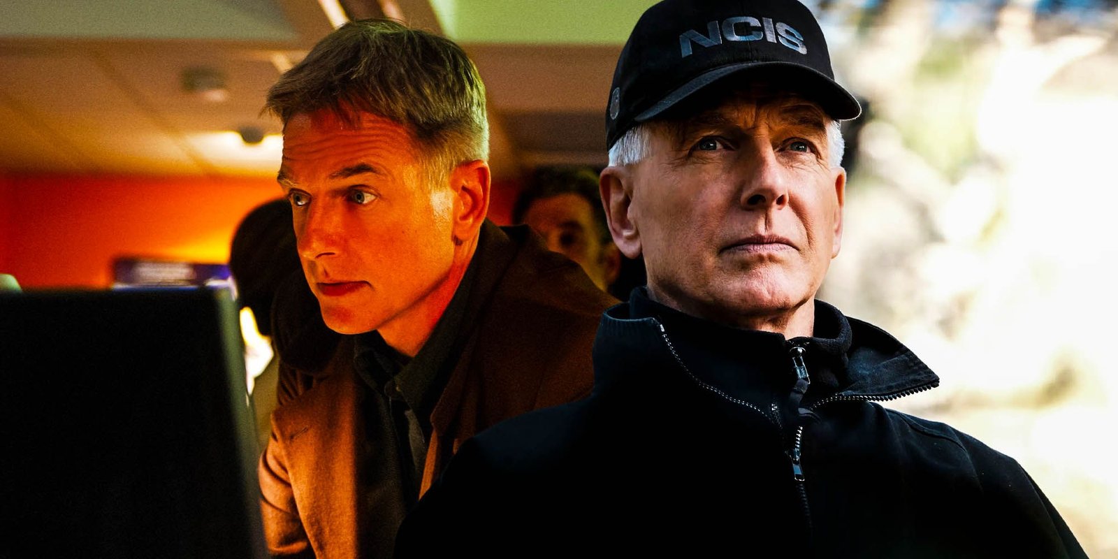 Origins Episode 4 Flashback & Gibbs' First Reaction To His Family's Death Addressed By Star Austin Stowell 2 A blended image features Mark Harmon as Gibbs early and at the end of his NCIS run