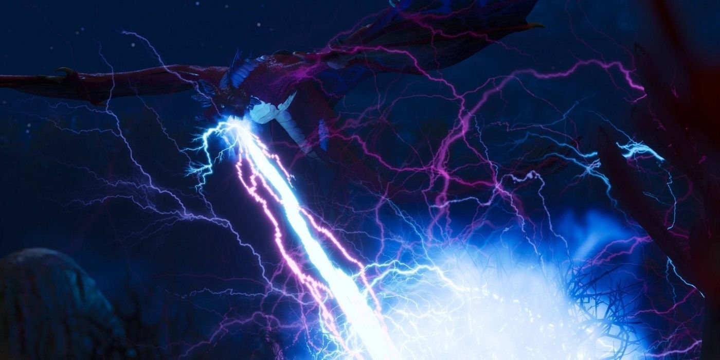 An Electric Dragon shooting lightning in Ark: Survival Ascended
