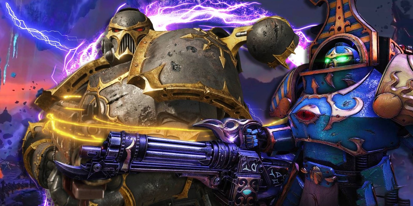 Why Warhammer 40k's Space Marine 2's Tyranids Are More Terrifying Than Players Realize 2 Two Chaos Marines in front of a ring of electricity in Warhammer 40,000: Space Marine 2.