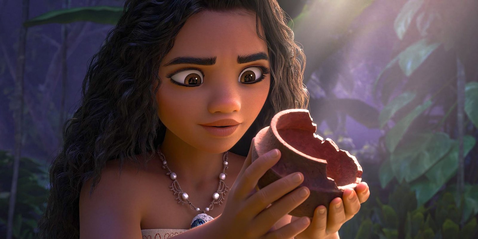 Moana looking at a broken pot in Moana 2