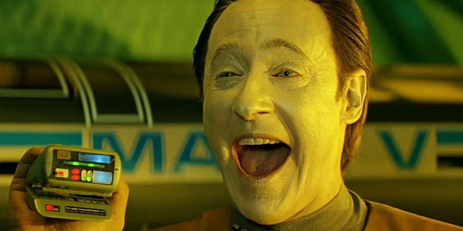 Brent Spiner laughing as Data in Star Trek