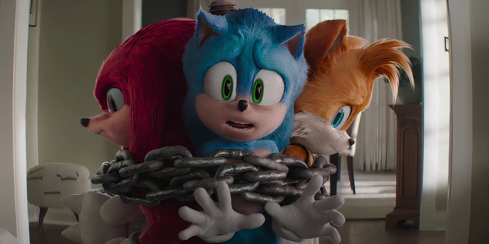 Sonic Tails and Knuckles chained together in Sonic the Hedgehog 3