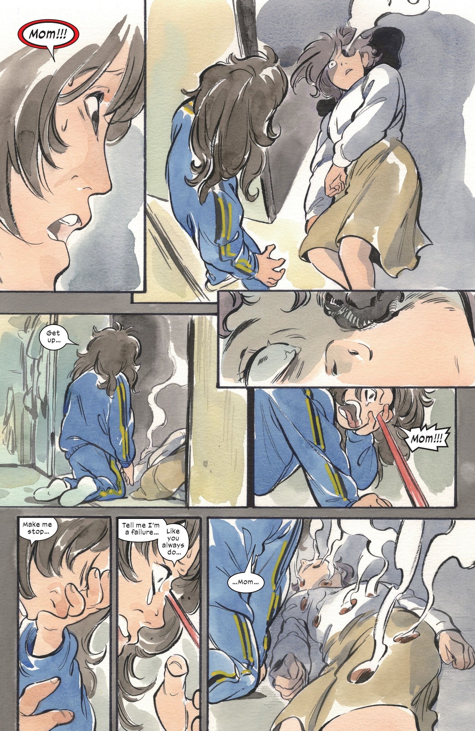 Natsu accidently desecrates her mother's body with her optic blasts in Ultimate X-Men (2024) #10