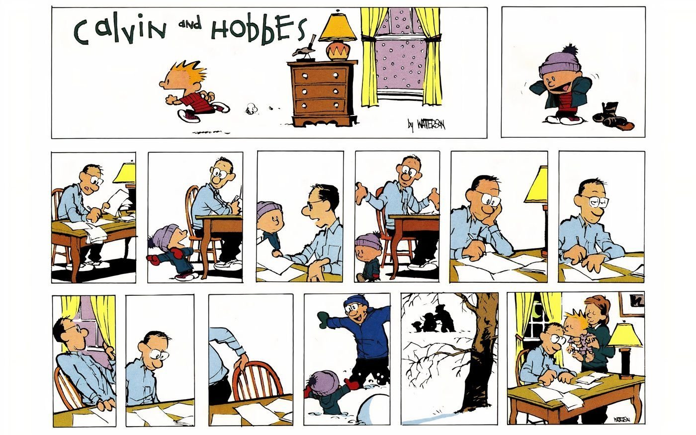 10 Calvin and Hobbes Comics All About the Call of Nature 10 Calvin and his dad playing in the snow.