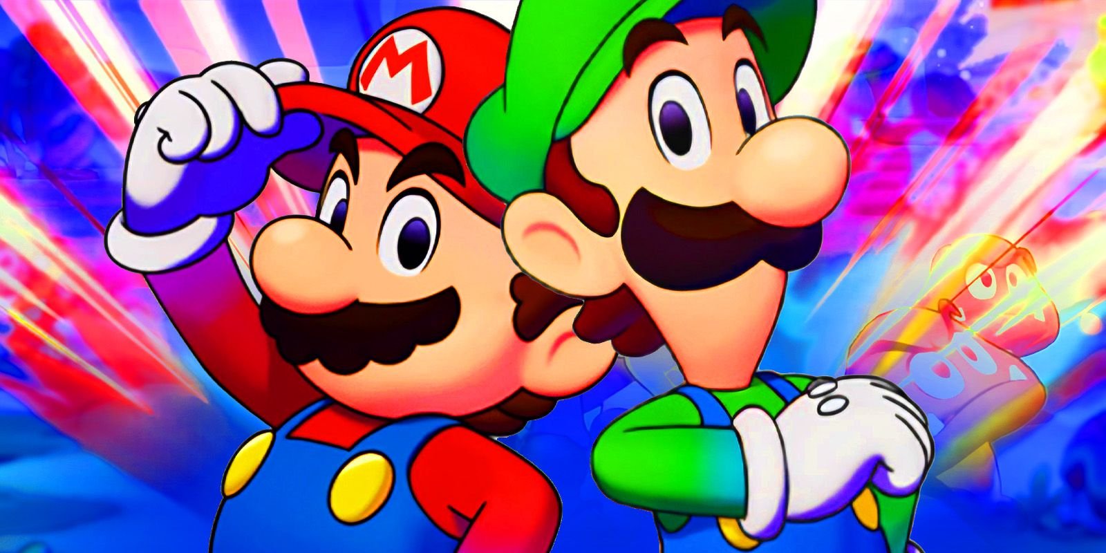 Mario and Luigi on a colorful background in Mario & Luigi Brothership