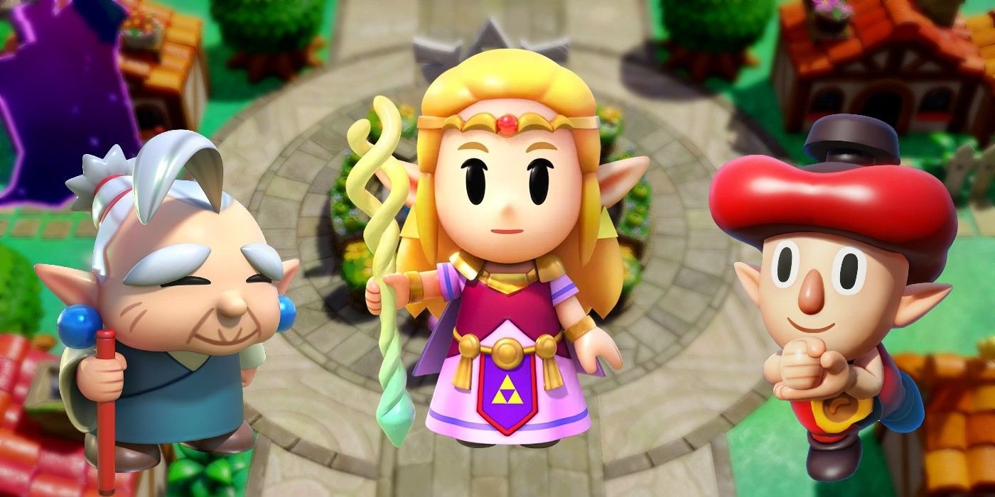 One Zelda NPC's Entire Life Is Decided By Link 2 Princess Zelda from The Legend of Zelda: Echoes of Wisdom with Impa and Stamp Guy on either side.