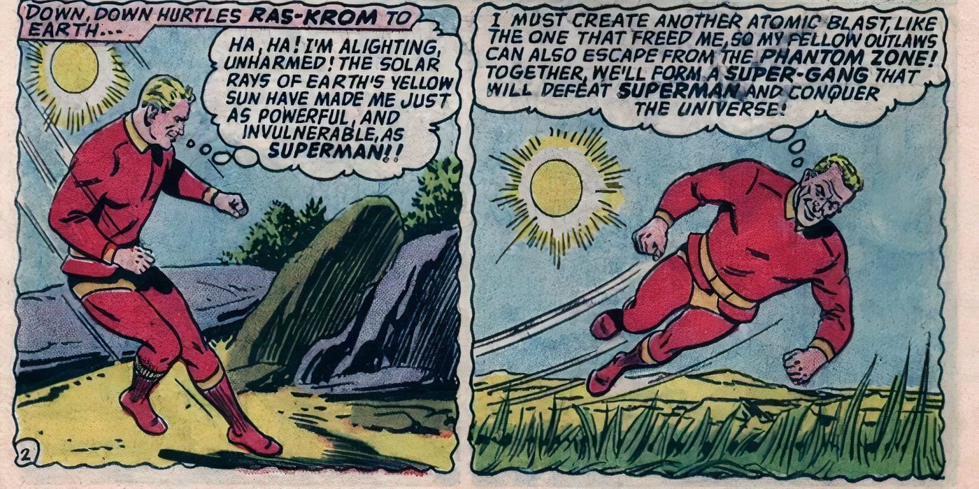 Ras-Krom escapes the Phantom Zone and tries to create an atomic blast to defeat Superman and conquer the universe
