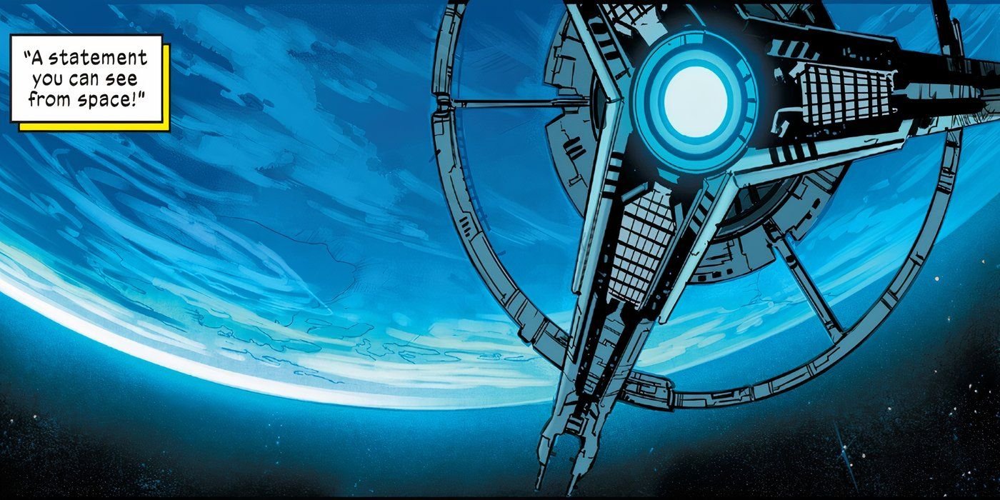 The Ultimates' satellite orbiting Earth.