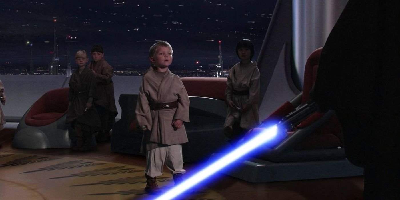 Anakin Skywalker igniting his lightsaber in a room full of younglings in Star Wars: Episode III - Revenge of the Sith.
