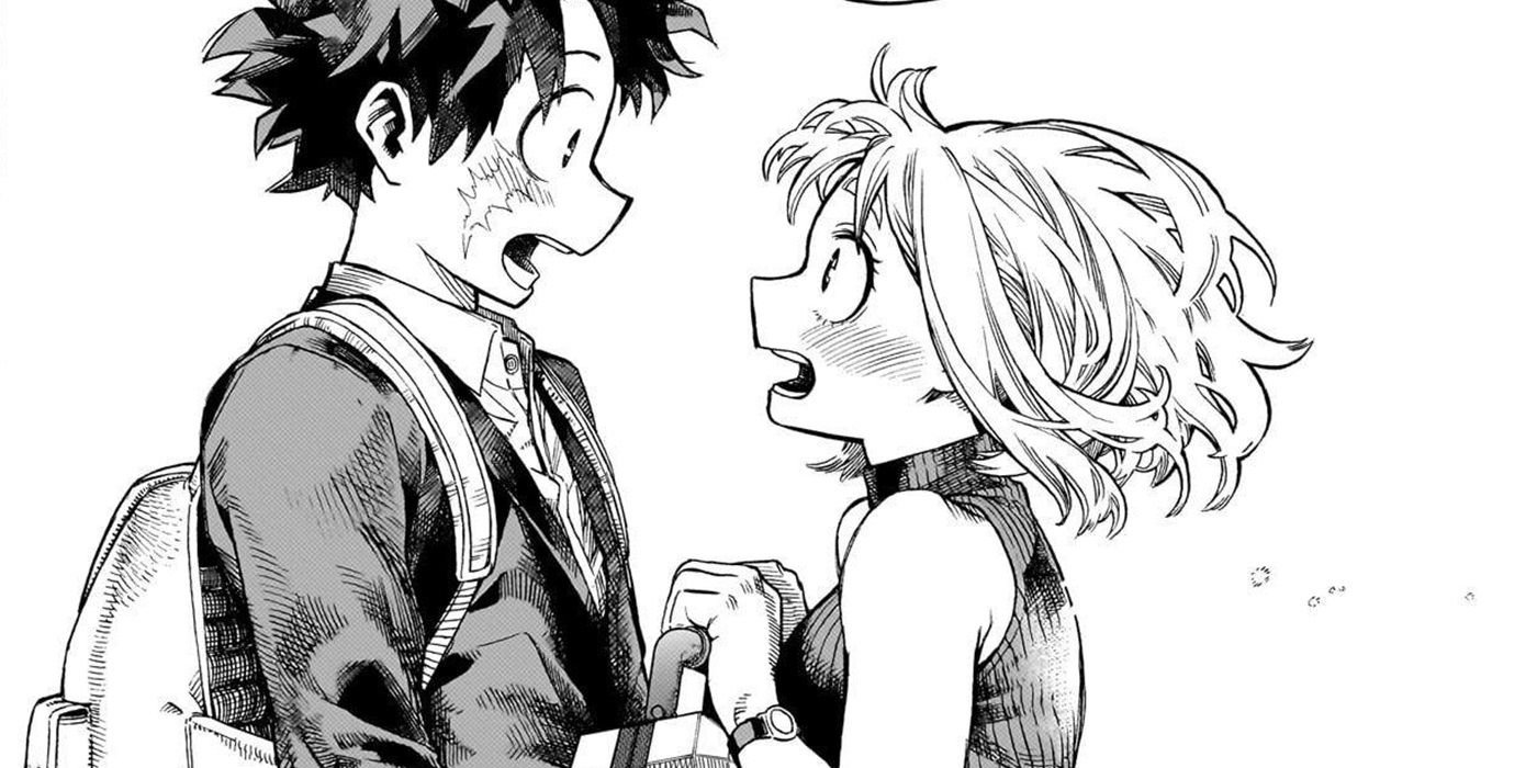 Izuku and Ochako being close and blushing in My Hero Academia chapter 431