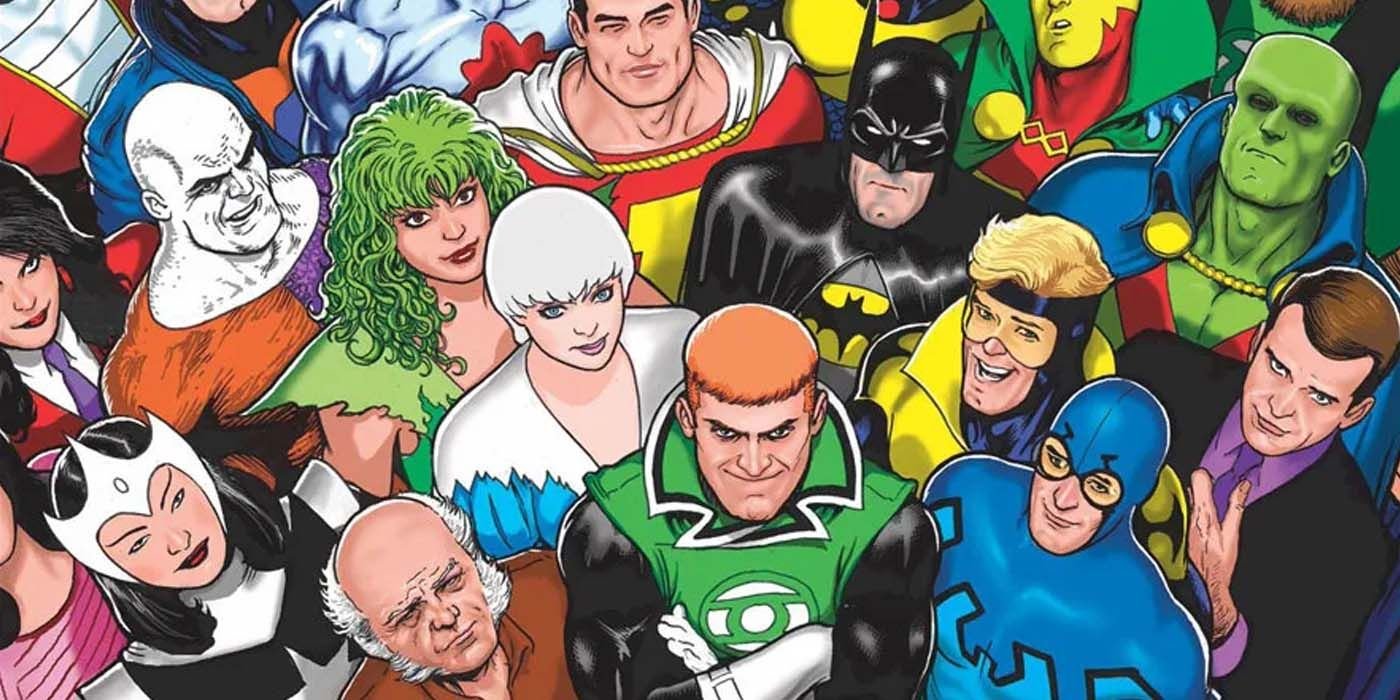 The Justice League International gathered in a group photo.
