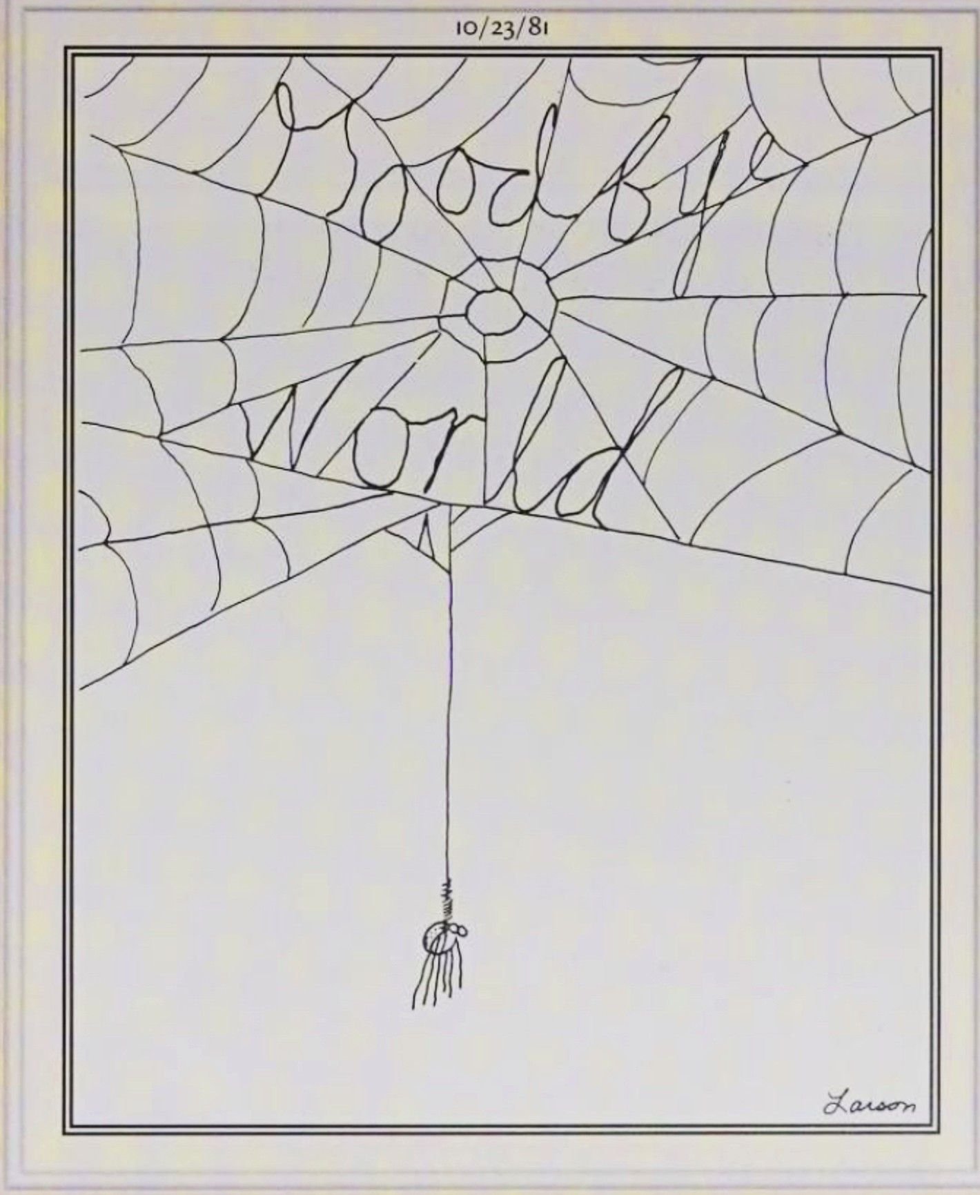 10 Controversial Far Side Comics That Sparked Debate 4 Far Side, October 23, 1981, a spider writes 'goodbye cruel world' in its web