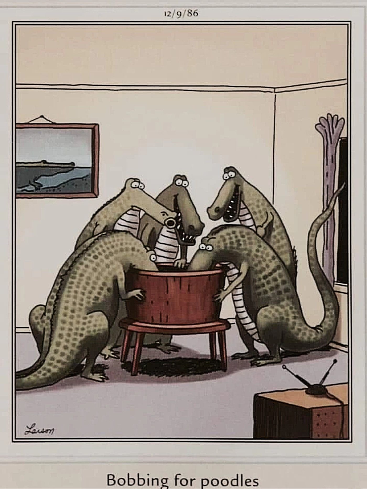 10 Controversial Far Side Comics That Sparked Debate 7 The Far Side, alligators playing 'bobbing for poodles' in infamous strip