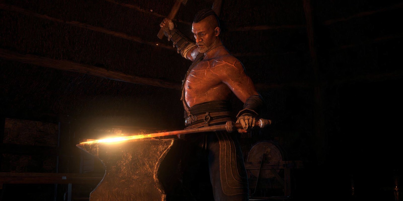 A blacksmith hammering a new sword in Path of Exile 2. 