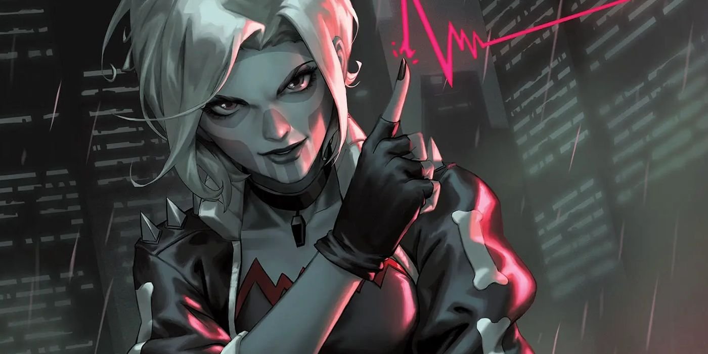 Comic book art: Flatline smiles, looking intimidating in Gotham.