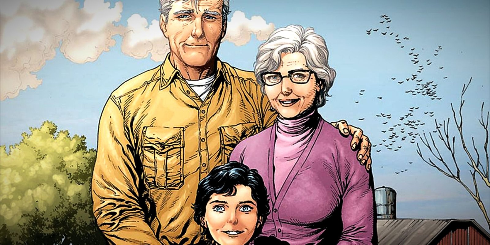 Comic book art: Jonathan and Martha Kent with a Young Clark Kent in Superman DC Comics