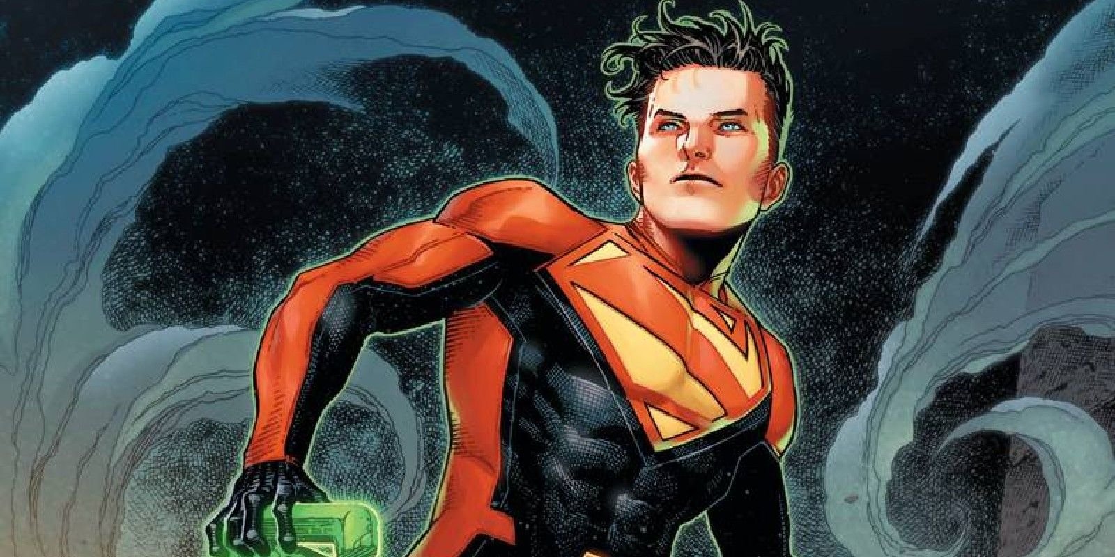 Comic book art: Superman Jon Kent looking strong.